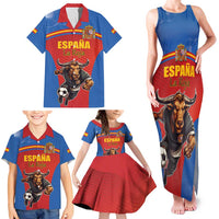 Custom Spain Football Go Champions Family Matching Tank Maxi Dress and Hawaiian Shirt Sporty Style with Bull Mascot
