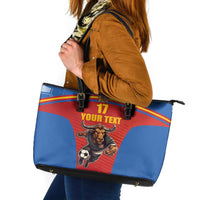 Custom Spain Football Go Champions Leather Tote Bag Sporty Style with Bull Mascot