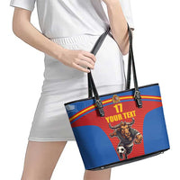 Custom Spain Football Go Champions Leather Tote Bag Sporty Style with Bull Mascot