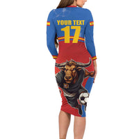 Custom Spain Football Go Champions Long Sleeve Bodycon Dress Sporty Style with Bull Mascot