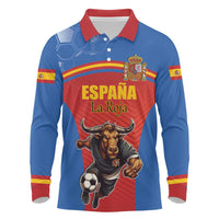 Custom Spain Football Go Champions Long Sleeve Polo Shirt Sporty Style with Bull Mascot