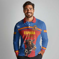 Custom Spain Football Go Champions Long Sleeve Polo Shirt Sporty Style with Bull Mascot