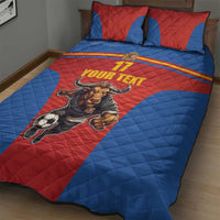Custom Spain Football Go Champions Quilt Bed Set Sporty Style with Bull Mascot
