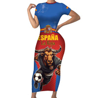 Custom Spain Football Go Champions Short Sleeve Bodycon Dress Sporty Style with Bull Mascot