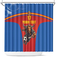 Custom Spain Football Go Champions Shower Curtain Sporty Style with Bull Mascot