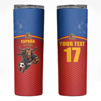 Custom Spain Football Go Champions Skinny Tumbler Sporty Style with Bull Mascot