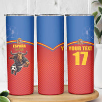 Custom Spain Football Go Champions Skinny Tumbler Sporty Style with Bull Mascot