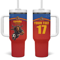 Custom Spain Football Go Champions Tumbler With Handle Sporty Style with Bull Mascot