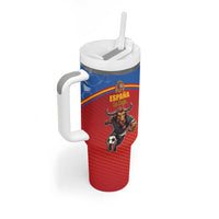 Custom Spain Football Go Champions Tumbler With Handle Sporty Style with Bull Mascot
