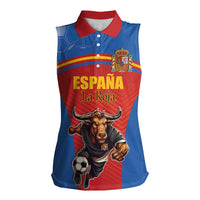 Custom Spain Football Go Champions Women Sleeveless Polo Shirt Sporty Style with Bull Mascot