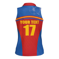 Custom Spain Football Go Champions Women Sleeveless Polo Shirt Sporty Style with Bull Mascot