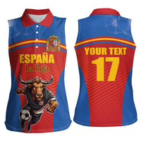 Custom Spain Football Go Champions Women Sleeveless Polo Shirt Sporty Style with Bull Mascot