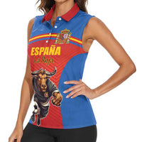Custom Spain Football Go Champions Women Sleeveless Polo Shirt Sporty Style with Bull Mascot