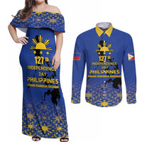 Philippines Independence Day Couples Matching Off Shoulder Maxi Dress and Long Sleeve Button Shirt Kalayaan Kinabukasan Kasaysayan