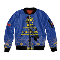 Philippines Independence Day Sleeve Zip Bomber Jacket Kalayaan Kinabukasan Kasaysayan