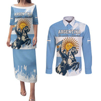 Personalized Argentina Flag Day 20th June Couples Matching Puletasi and Long Sleeve Button Shirt Manuel Belgrano