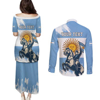 Personalized Argentina Flag Day 20th June Couples Matching Puletasi and Long Sleeve Button Shirt Manuel Belgrano