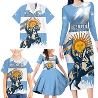 Personalized Argentina Flag Day 20th June Family Matching Long Sleeve Bodycon Dress and Hawaiian Shirt Manuel Belgrano