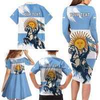 Personalized Argentina Flag Day 20th June Family Matching Long Sleeve Bodycon Dress and Hawaiian Shirt Manuel Belgrano