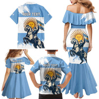 Personalized Argentina Flag Day 20th June Family Matching Mermaid Dress and Hawaiian Shirt Manuel Belgrano