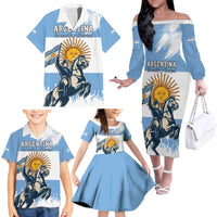Personalized Argentina Flag Day 20th June Family Matching Off The Shoulder Long Sleeve Dress and Hawaiian Shirt Manuel Belgrano