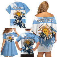 Personalized Argentina Flag Day 20th June Family Matching Off Shoulder Short Dress and Hawaiian Shirt Manuel Belgrano