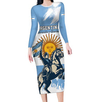 Personalized Argentina Flag Day 20th June Long Sleeve Bodycon Dress Manuel Belgrano