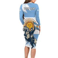Personalized Argentina Flag Day 20th June Long Sleeve Bodycon Dress Manuel Belgrano
