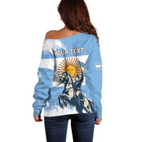 Personalized Argentina Flag Day 20th June Off Shoulder Sweater Manuel Belgrano