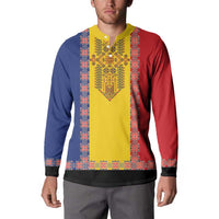 Romania National Flag Day 26th June Button Sweatshirt Red Traditional Embroidery Patterns