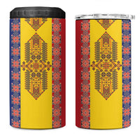 Romania National Flag Day 26th June 4 in 1 Can Cooler Tumbler Red Traditional Embroidery Patterns
