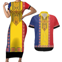 Romania National Flag Day 26th June Couples Matching Short Sleeve Bodycon Dress and Hawaiian Shirt Red Traditional Embroidery Patterns