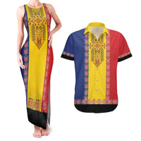 Romania National Flag Day 26th June Couples Matching Tank Maxi Dress and Hawaiian Shirt Red Traditional Embroidery Patterns