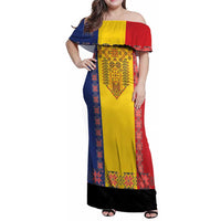 Romania National Flag Day 26th June Family Matching Off Shoulder Maxi Dress and Hawaiian Shirt Red Traditional Embroidery Patterns