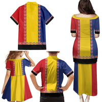 Romania National Flag Day 26th June Family Matching Puletasi and Hawaiian Shirt Red Traditional Embroidery Patterns