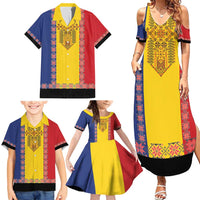 Romania National Flag Day 26th June Family Matching Summer Maxi Dress and Hawaiian Shirt Red Traditional Embroidery Patterns