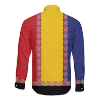 Romania National Flag Day 26th June Long Sleeve Button Shirt Red Traditional Embroidery Patterns