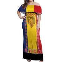 Romania National Flag Day 26th June Off Shoulder Maxi Dress Red Traditional Embroidery Patterns