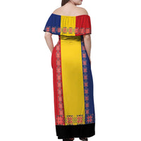 Romania National Flag Day 26th June Off Shoulder Maxi Dress Red Traditional Embroidery Patterns