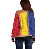 Romania National Flag Day 26th June Off Shoulder Sweater Red Traditional Embroidery Patterns