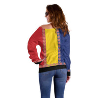 Romania National Flag Day 26th June Off Shoulder Sweater Red Traditional Embroidery Patterns