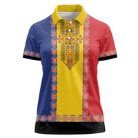 Romania National Flag Day 26th June Women Polo Shirt Red Traditional Embroidery Patterns