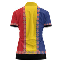 Romania National Flag Day 26th June Women Polo Shirt Red Traditional Embroidery Patterns