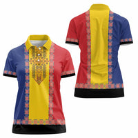 Romania National Flag Day 26th June Women Polo Shirt Red Traditional Embroidery Patterns