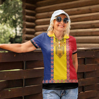 Romania National Flag Day 26th June Women Polo Shirt Red Traditional Embroidery Patterns