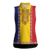 Romania National Flag Day 26th June Women Sleeveless Polo Shirt Red Traditional Embroidery Patterns