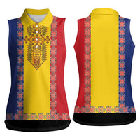 Romania National Flag Day 26th June Women Sleeveless Polo Shirt Red Traditional Embroidery Patterns