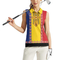 Romania National Flag Day 26th June Women Sleeveless Polo Shirt Red Traditional Embroidery Patterns
