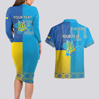 Personalized Crimean Tatar Flag Day Couples Matching Long Sleeve Bodycon Dress and Hawaiian Shirt Ukraine Crimea Map
