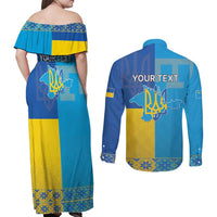 Personalized Crimean Tatar Flag Day Couples Matching Off Shoulder Maxi Dress and Long Sleeve Button Shirt Ukraine Crimea Map